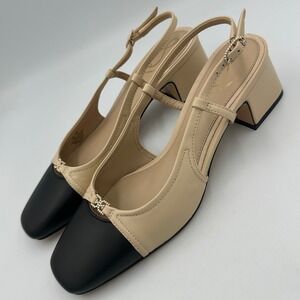 Sam Edelman Tarra 2 Slingback Block Heel Sz 7.5 Nude Black Leather Chic Minimal
